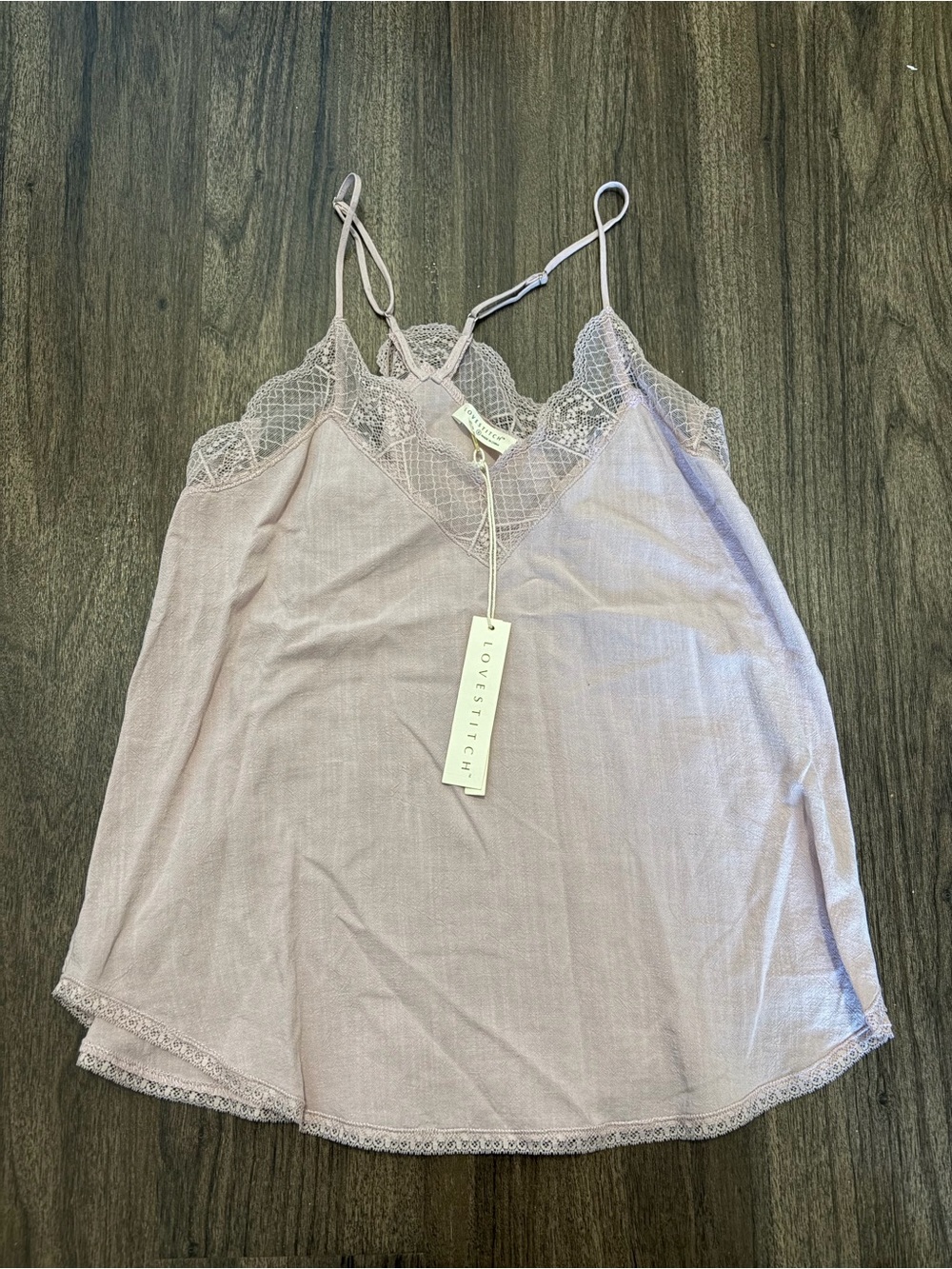 Love Stitch Lace-Trim Satin Cami in Dusty Lilac